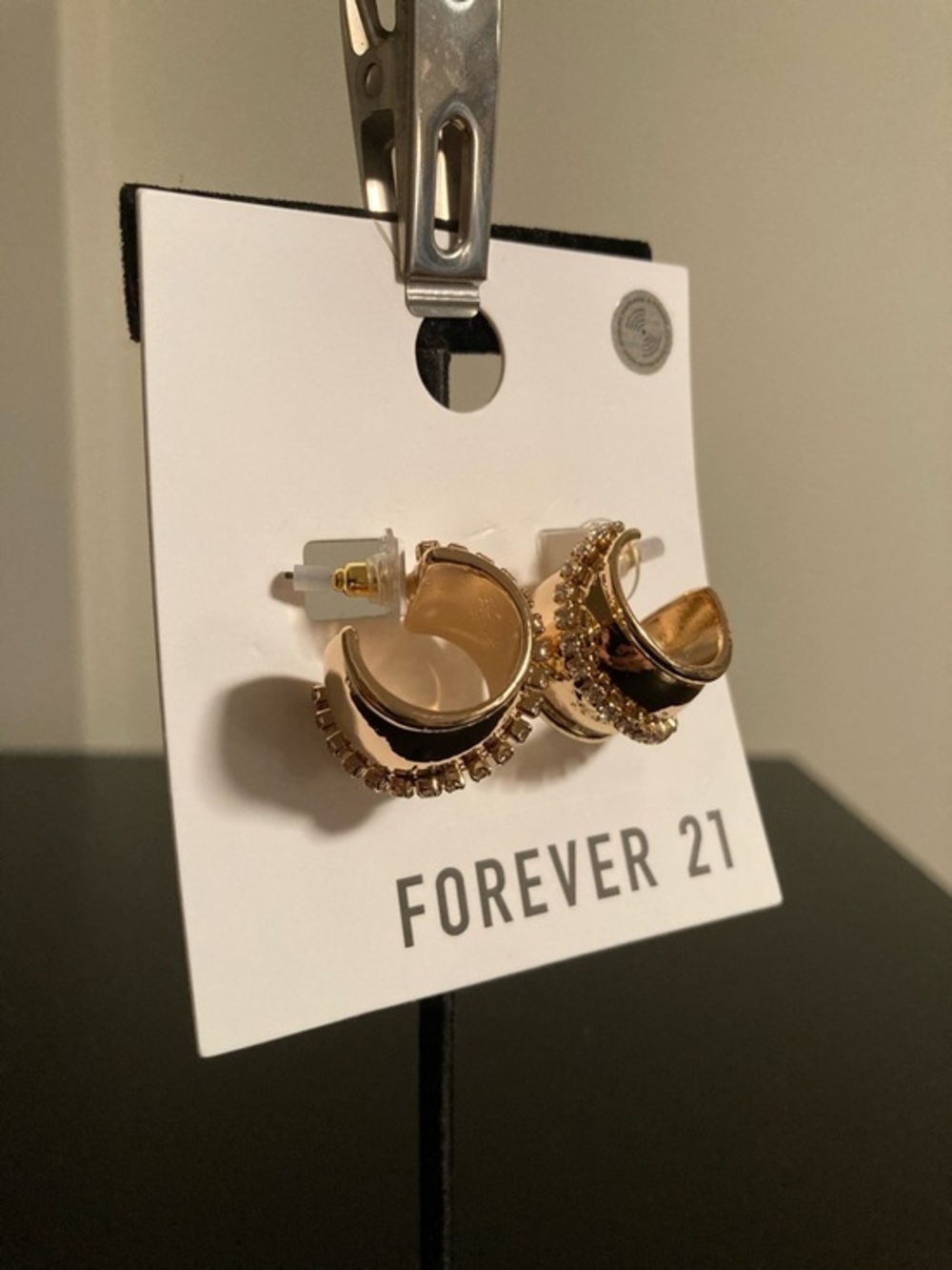Forever 21 Gold Rhinestone Double Hoop Earrings